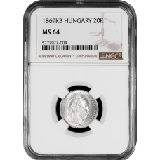 Ungarn 20 Kreuzer 1869 KB, NGC MS64, "Kaizer Franz Joseph I (1867 - 1916)"