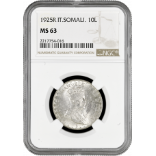 Italian Somaliland 10 lire 1925, NGC MS63, "König Vittorio Emanuele III (1900 - 1946)"