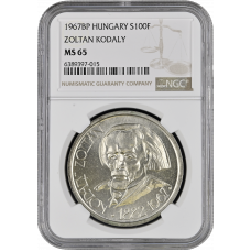 Hungary 100 forint 1967 BP, NGC MS65, "85th Anniver.- Birth of Zoltan Kodaly"