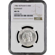 Vietnam 100 dong 1986, NGC MS70, "Natural Protection - Elephant" Top Pop