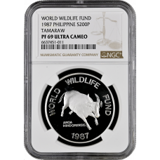 Philippines 200 piso 1987, NGC PF69 UC, "World Wildlife Fund - Tamaraw"