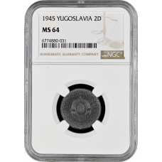 Yugoslavia 2 dinara 1945, NGC MS64, "Socialist Yugoslavia (1945 - 1992)"