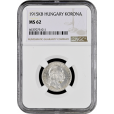 Hungary 1 korona 1915 KB, NGC MS62, "Emperor Franz Joseph I (1848 - 1916)"