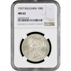 Bulgaria 100 leva 1937, NGC MS62, "Tsar Boris III (1918 - 1943)"