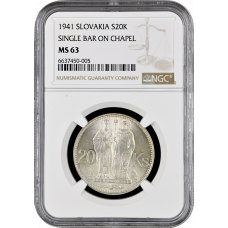 Slovakia 20 korun 1941, NGC MS63, "St. Kyrill and St. Methodius"