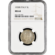 Italien 5 Lire 1930 R, NGC MS64, "König Vittorio Emanuele III (1900 - 1946)"