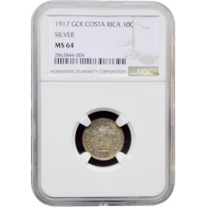 Costa Rica 10 centimos 1917, NGC MS64, "Republic of Costa Rica (1896 - 1950)"