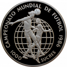 Ecuador 1000 sucres 1986, PROOF, "1986 FIFA World Cup /two players/"