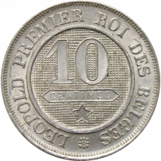 Belgien 10 Centime 1864, UNC, "König Leopold I (1832 - 1865)"