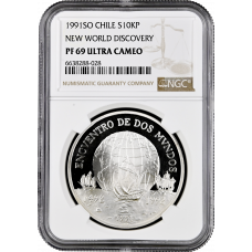 Chile 10000 pesos 1991, NGC PF69 UC, "500th Anniversary - Discovery of America" Top Pop