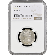 Brazil 200 reis 1901, NGC MS63, "First Republic (1889 - 1942)"