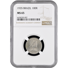 Brazil 100 reis 1935, NGC MS65, "First Republic (1889 - 1942)"