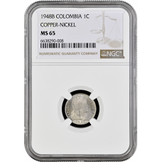 Colombia 1 centavo 1948 B, NGC MS65, "Republic of Colombia (1911 - 1989)" Top Pop