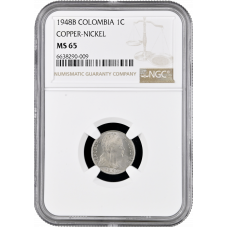 Colombia 1 centavo 1948 B, NGC MS65, "Republic of Colombia (1911 - 1989)" Top Pop