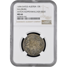 Salzburg 15 kreuzer 1694, NGC MS66, "Anton Koppenwallner Issue 1928" Top Pop