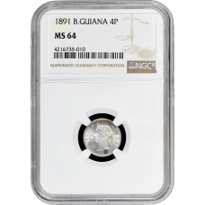 British Guiana 4 pence 1891, NGC MS64, "Queen Victoria (1891 - 1901)"