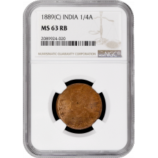 India - British 1/4 anna 1889 (C), NGC MS63 RB, "Queen Victoria (1862 - 1901)"