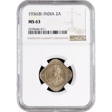 India - British 2 Anna 1936 (B), NGC MS63, "King George V (1911 - 1937)"