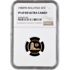 Malaysia 1 sen 1980 FM, NGC PF69 RD UC, "Federation of Malaysia (1967 - 2023)"