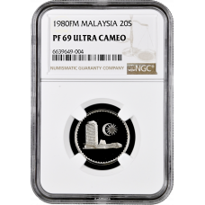 Malaysia 20 sen 1980 FM, NGC PF69 UC, "Federation of Malaysia (1967 - 2023)"