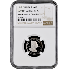 Guinea 100 francs 1969, NGC PF66 UC, "Martin Luther King"