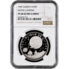 Guinea 250 francs 1969, NGC PF68 UC, "10th Anniversary - Moon Landing"