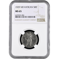 Vatikan 50 Centesimi 1929, NGC MS65, "Papst Pius XI (1929 - 1938)"