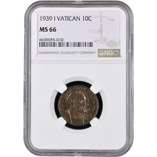 Vatican City 10 centesimi 1939, NGC MS66, "Pope Pius XII (1939 - 1958)" Top Pop 3/0