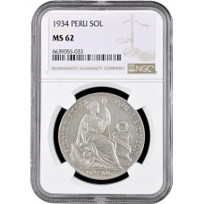 Peru 1 sol 1934, NGC MS62, "Republic of Peru (1863 - 1917)"