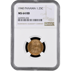 Panama 1.25 centesimo 1940, NGC MS64 RB, "Republic of Panama (1904 - 1960)"