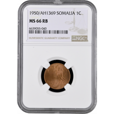 Somalia 1 centesimo 1950, NGC MS66 RB, "UN trust territory under Italian administration (1950 - 1960)" Top Pop 4/0