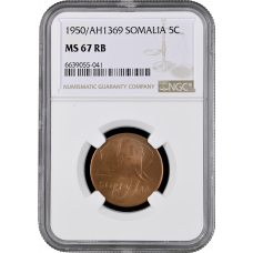 Somalia 5 centesimi 1950, NGC MS67 RB, "UN trust territory under Italian administration (1950 - 1960)" Top Pop 1/0