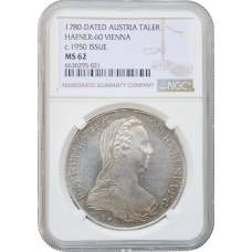 Austria 1 thaler 1780 SF, NGC MS62, "Maria Theresa Thaler (minted in 1950)"