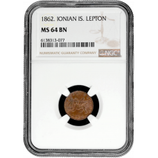 Ionian Islands 1 lepton 1862, NGC MS64 BN, "Queen Victoria (1837 - 1864)"