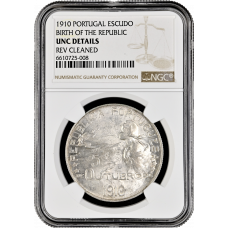 Portugal 1 Escudo 1910, NGC UNC Details, "Geburt der Republik"