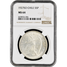 Chile 5 pesos 1927 So, NGC MS64, "Republic of Chile (1899 - 1968)"