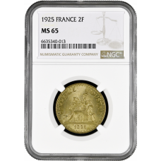 France 2 francs 1925, NGC MS65, "Third Republic (1870 - 1941)"