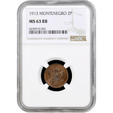 Montenegro 2 para 1913, NGC MS63 RB, "King Nikola I (1906 - 1918)"