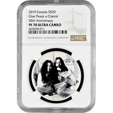 Canada 20 dollars 2019, NGC PF70 UC, "Give Peace a Chance /John Lennon/" Top Pop