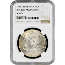 Czechoslovakia 50 korun 1968, NGC MS65, "50th Anniversary - Independence"