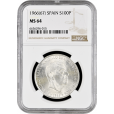 Spain 100 pesetas 1966 (67), NGC MS64, "Francisco Franco (1939 - 1975)"