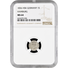 Hamburg 1 sechsling 1836 HSK, NGC MS64, "City of Hamburg (1773 - 1872)" Top Pop