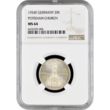 Germany - Third Reich 2 reichsmark 1934 F, NGC MS64, "Potsdam Garrison Church"