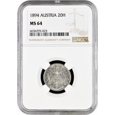 Austria 20 hellers 1894, NGC MS64, "Austro-Hungarian krone (1892 - 1918)"