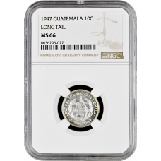 Guatemala 10 Centavos 1947, NGC MS66, "Republik Guatemala (1925 - 1948)"