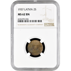 Latvia 2 santimi 1937, NGC MS62 BN, "First Republic (1922 - 1940)"