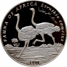 Somalia 10.000 shillings 1998, PROOF, "Fauna of Africa - Ostriches"