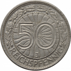 Germany 50 reichspfennig 1935 J, AU, "Weimar Republic (Reichsmark) (1924-1938)"