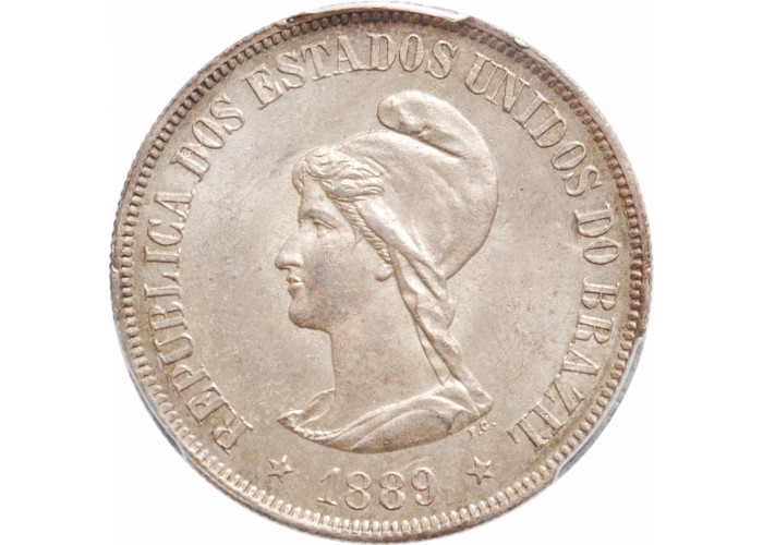 Бразилия 500 рейсов 1889 г., PCGS MS63, "Первая Республика (1889 - 1942)"