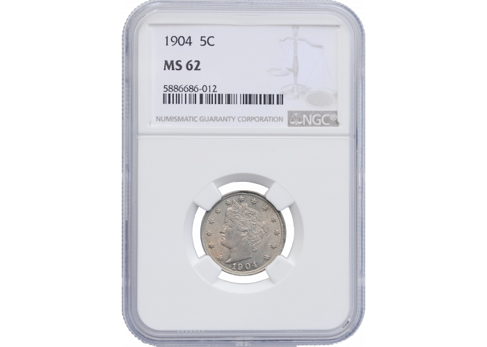 США 5 центов 1904 г., NGC MS62, "Liberty Nickel"